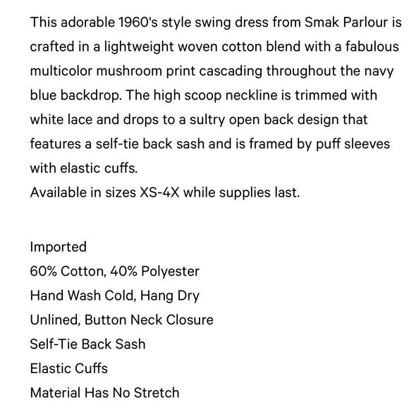 Smak Parlour Unique Vintage Blue Multicolor Mushroom Flare Dress M NWOT - Picture 4 of 6